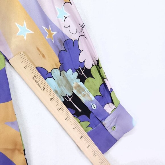 House Of Sunny Nice To Meet You Shirt Womens Size 2 Satin Graphic Button Front - Picture 5 of 16